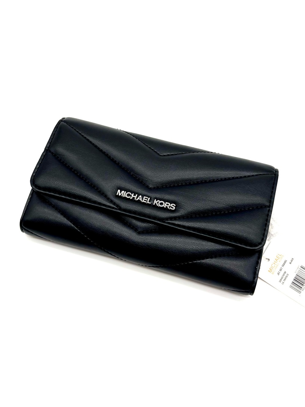 Michael Kors Large Quilted Trifold Wallet Black/Silver